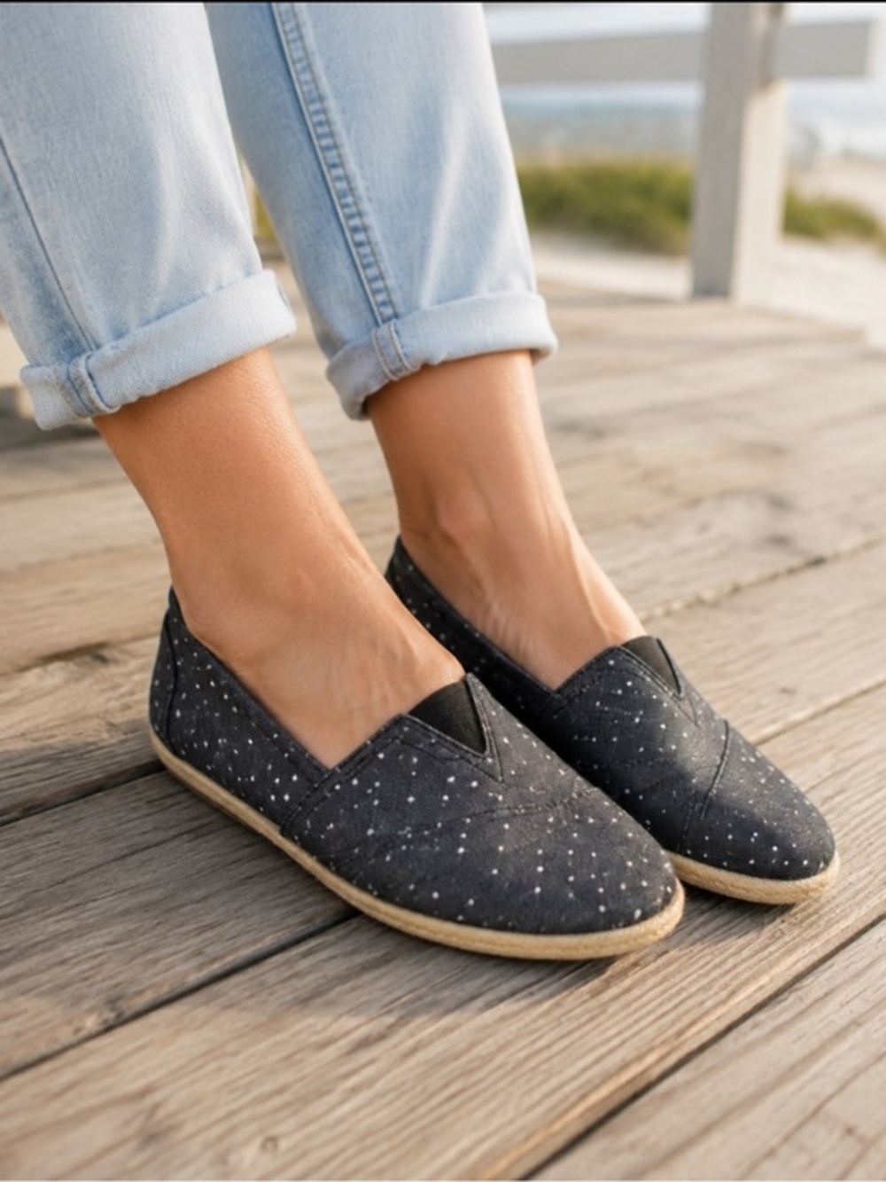 TOMS Women’s Classic Alpargata Slip-On Shoes — Size 11 — Polka Dot Denim